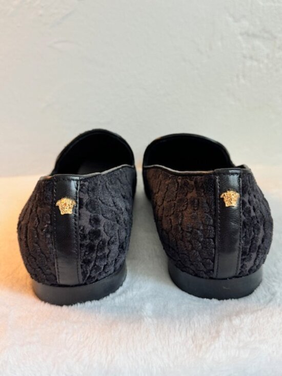 Versace Men’s Black Croc-Effect Velvet Loafers Size EU 40